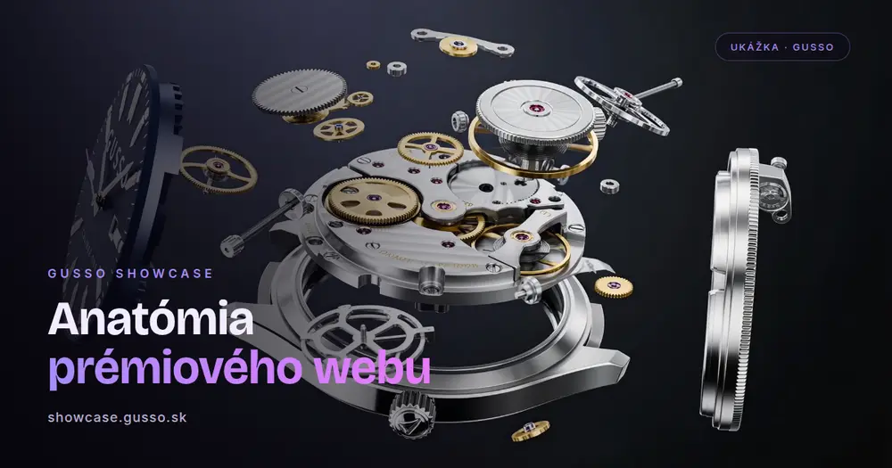 Živá ukážka: rozložené mechanické hodinky GUSSO na stránke showcase.gusso.sk